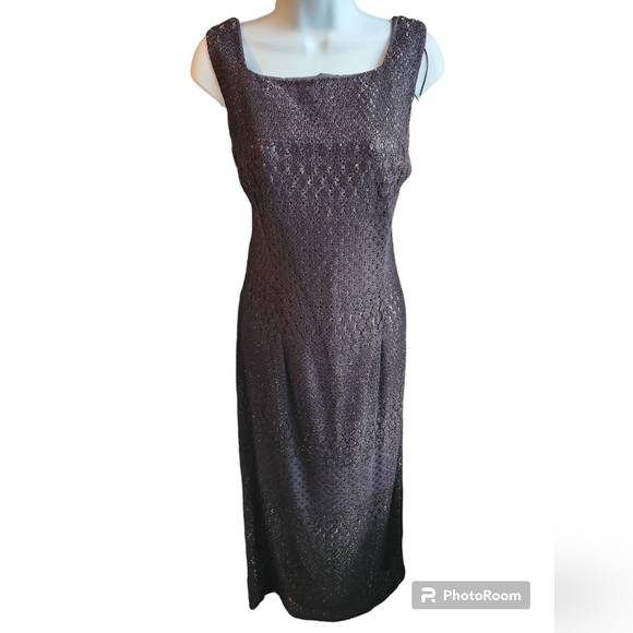 Molly Malloy Evening Black Long Gown Sequin & Lace Overlay Size 14 - Picture 1 of 4